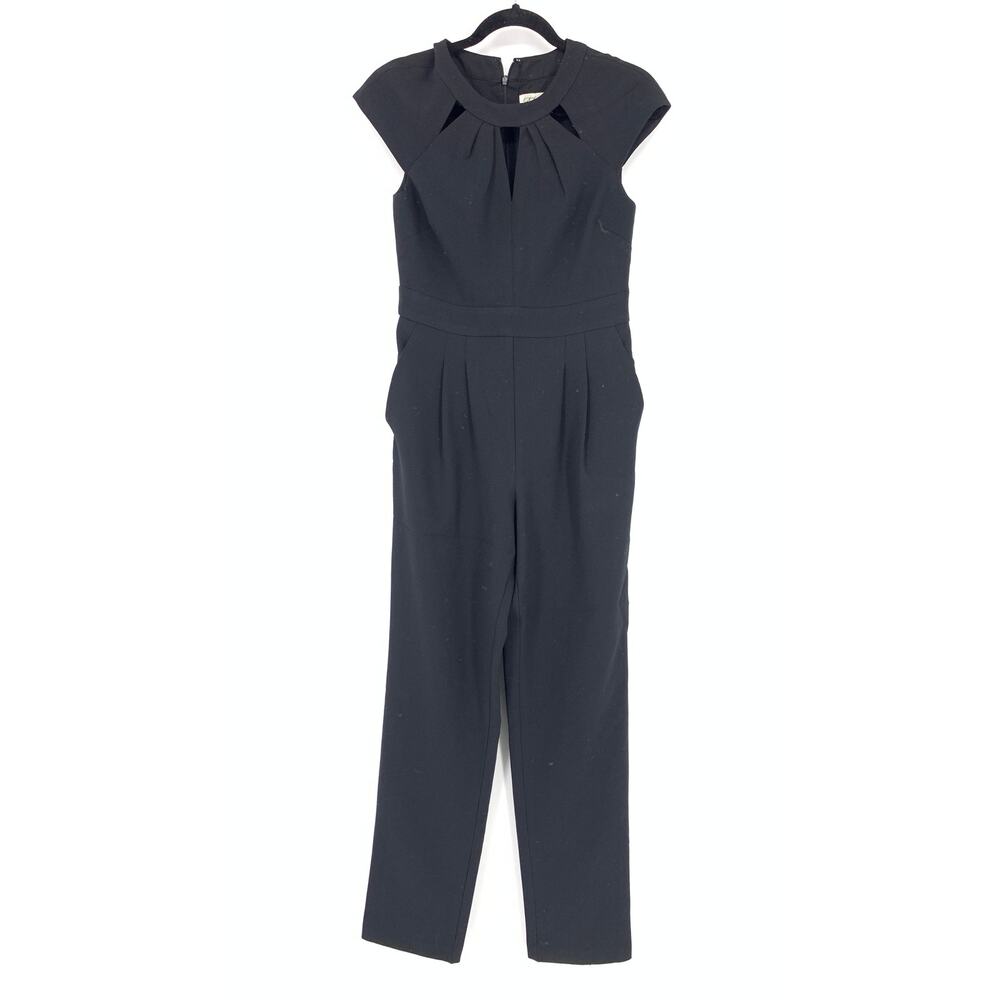 Eliza J Jumpsuit Women's Size 2 Black Side Pocket Casual Cap Sleeve